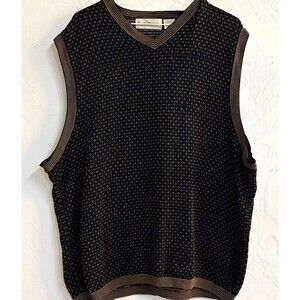 Barry Bricken Men's 2XL Silk Knit V-Neck Sweater Vest Geometric Ribbed Trim